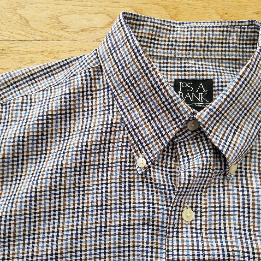 JOS. A BANK Travelers Collection LS Plaid Check Button Down Shirt Size L